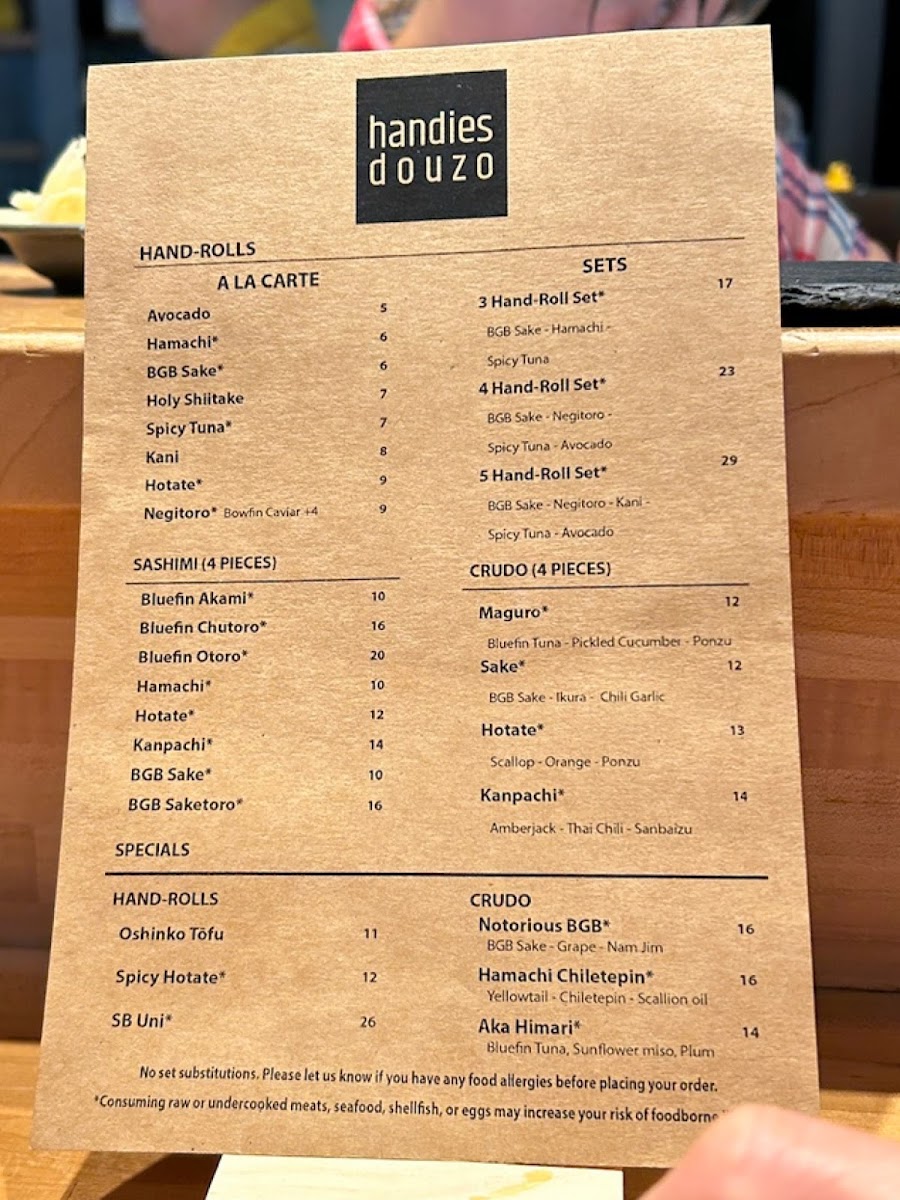 Handies Douzo Menu - Image 1